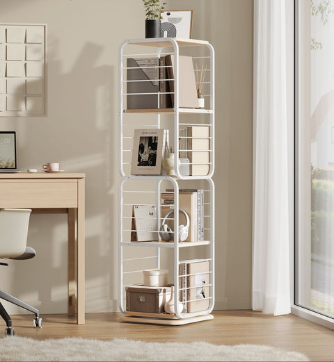 Rootz 4 Level Bookcase with Bookends - Storage Shelf - Organizer - Natural Aesthetic - 43cm x 43cm x 158cm