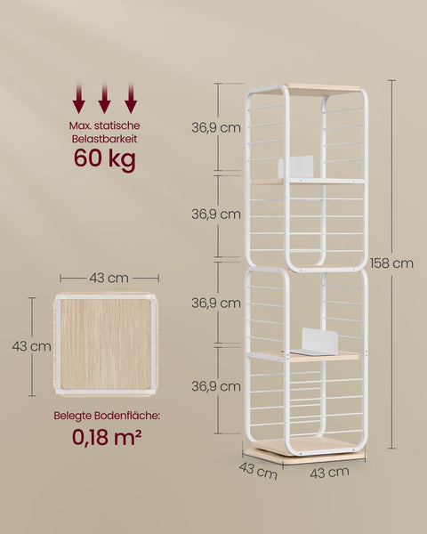 Rootz Bookshelf - Storage Rack - Chipboard Steel - Natural Beige Cloud White - 60kg Load Capacity - 43cm x 43cm x 158cm