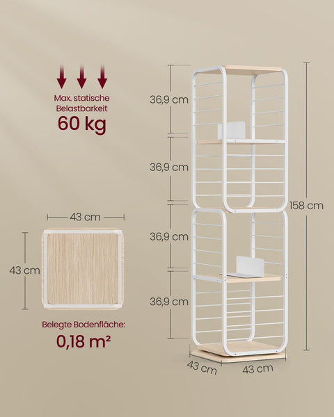 Rootz 4 Level Bookcase with Bookends - Storage Shelf - Organizer - Natural Aesthetic - 43cm x 43cm x 158cm