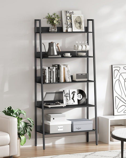 Rootz Bookshelf - Ebony Black-Ink Black - Chipboard Steel - Large Storage - Sturdy Construction - Easy Assembly - 30cm x 80cm x 170cm