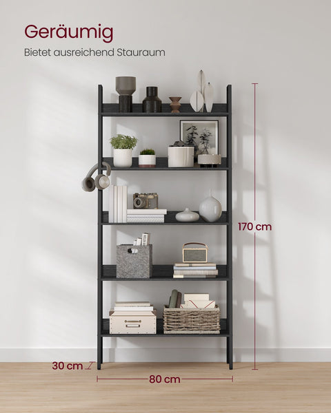 Rootz Bookshelf - Ebony Black-Ink Black - Chipboard Steel - Large Storage - Sturdy Construction - Easy Assembly - 30cm x 80cm x 170cm