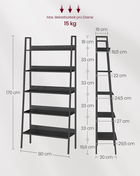Rootz Bookshelf - Ebony Black-Ink Black - Chipboard Steel - Large Storage - Sturdy Construction - Easy Assembly - 30cm x 80cm x 170cm