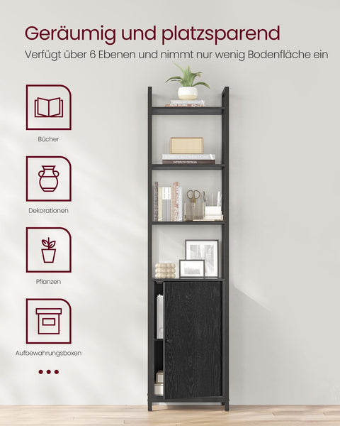 Rootz Bookcase with 24 x 40 x 159.5 cm - Ebony Black - Ink Black - Stylish Storage - 11.6 Kilograms