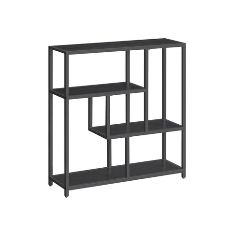 Rootz Bookcase with 4 Shelves - Ebony Black - Ink Black - Chipboard and Steel Material - 30cm x 100cm x 103cm - Lightweight - Sturdy