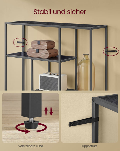 Rootz Bookcase with 4 Shelves - Ebony Black - Ink Black - Chipboard and Steel Material - 30cm x 100cm x 103cm - Lightweight - Sturdy