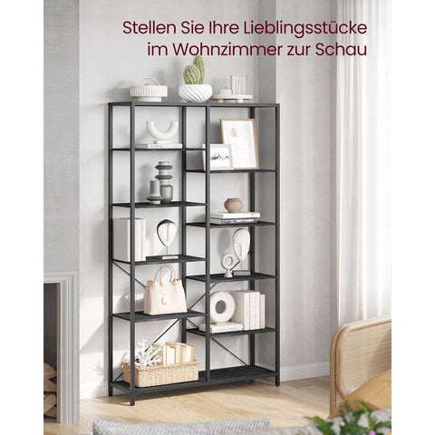 Rootz Black Wood Look Book Shelf - Storage Rack - Chipboard - Steel Frame - 30cm x 100cm x 170cm - 25kg Weight Capacity - Easy Assembly