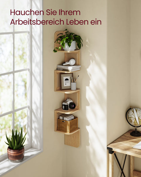 Rootz Corner Shelf - Oak Beige - Chipboard - PVC Plastic - Space-saving - Easy Assembly - Stylish Design - 20cm x 20cm x 126cm