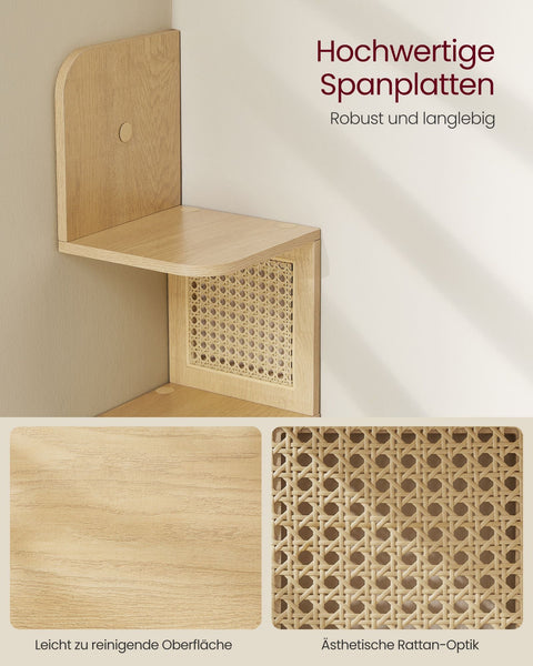 Rootz Corner Shelf - Oak Beige - Chipboard - PVC Plastic - Space-saving - Easy Assembly - Stylish Design - 20cm x 20cm x 126cm