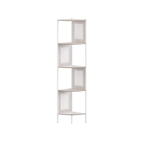 Rootz Corner Shelf - Storage Rack - Display Stand - Steel Frame - MDF Shelves - PP Rattan Baskets - 31.9cm x 31.9cm x 156.4cm - Oatmeal Beige - 7.9kg - 10kg Capacity - Home Organization Solution