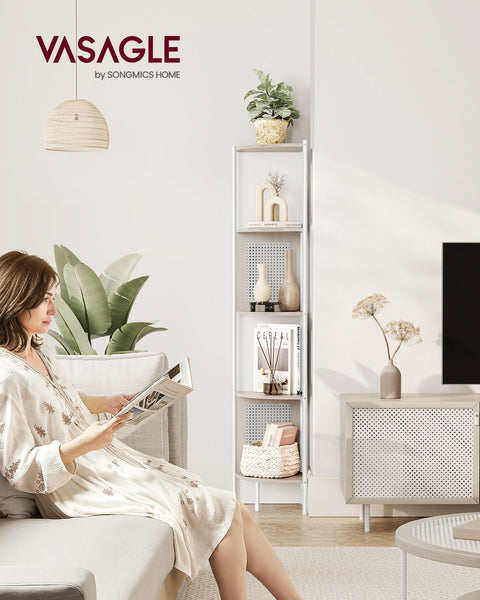 Rootz Corner Shelf - Storage Rack - Display Stand - Steel Frame - MDF Shelves - PP Rattan Baskets - 31.9cm x 31.9cm x 156.4cm - Oatmeal Beige - 7.9kg - 10kg Capacity - Home Organization Solution