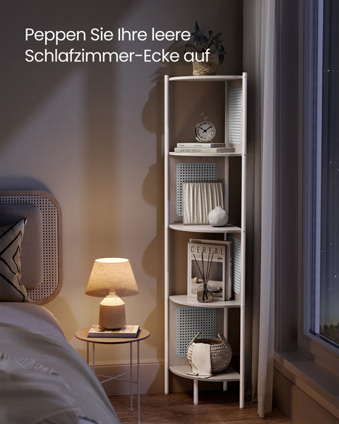 Rootz Corner Shelf - Storage Rack - Display Stand - Steel Frame - MDF Shelves - PP Rattan Baskets - 31.9cm x 31.9cm x 156.4cm - Oatmeal Beige - 7.9kg - 10kg Capacity - Home Organization Solution
