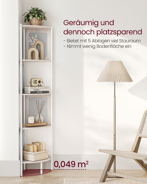 Rootz Corner Shelf - Storage Rack - Display Stand - Steel Frame - MDF Shelves - PP Rattan Baskets - 31.9cm x 31.9cm x 156.4cm - Oatmeal Beige - 7.9kg - 10kg Capacity - Home Organization Solution