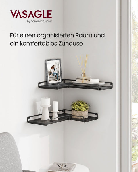 Rootz 2 Pack Wall Shelf Set - Floating Shelves - Chipboard Steel - Black - 40cm x 29cm x 14cm - Lightweight - Easy Assembly - Sturdy Construction