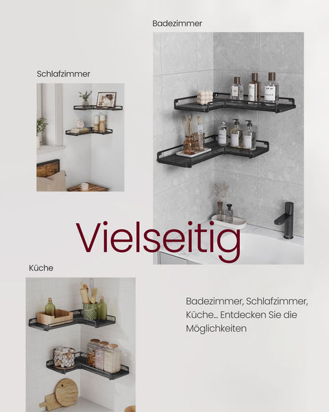 Rootz 2 Pack Wall Shelf Set - Floating Shelves - Chipboard Steel - Black - 40cm x 29cm x 14cm - Lightweight - Easy Assembly - Sturdy Construction