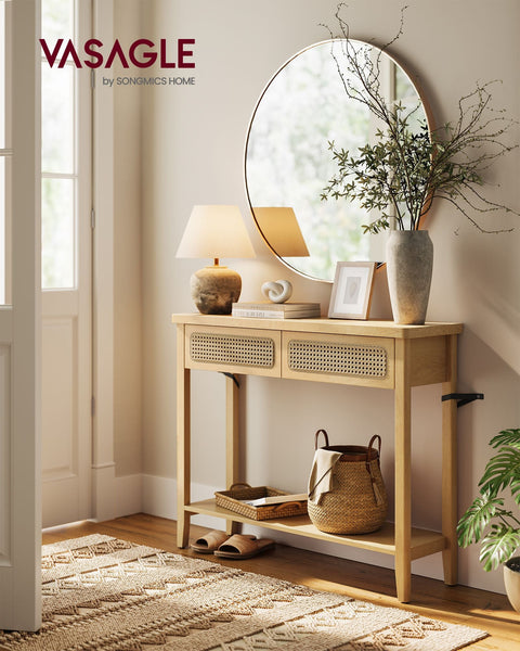 Rootz Console Table - Entryway Table - Hallway Table - MDF Chipboard PVC Plastic - 30cm x 80cm x 100cm - Oak Beige - 16.6kg - 100kg Capacity