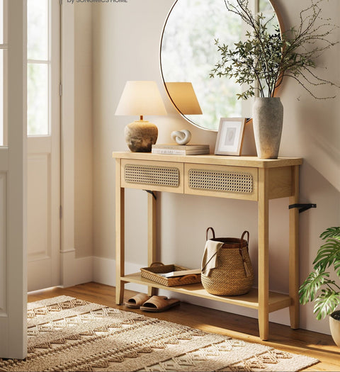 Rootz Console Table with 2 Drawers - Boho Style - Brown -Console - Max Load 100kg - MDF & Chipboard - 30cm x 80cm x 100cm