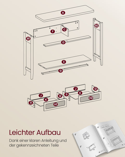 Rootz Console Table with 2 Drawers - Boho Style - Brown -Console - Max Load 100kg - MDF & Chipboard - 30cm x 80cm x 100cm