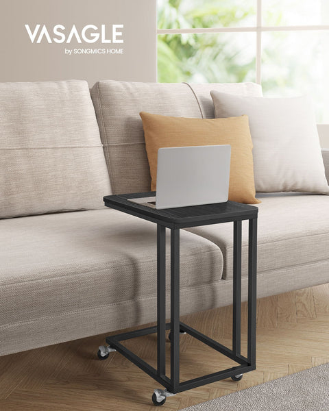 Rootz Ebony Black Side Table - End Table - Nightstand - Chipboard Steel Construction - Adjustable Feet - 35cm x 50cm x 56cm