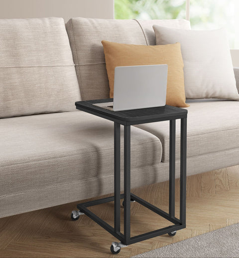 Rootz Side Table with Wheels - C-Shape - Mobile Table - Black - Versatile Design - 35cm x 50cm x 60cm
