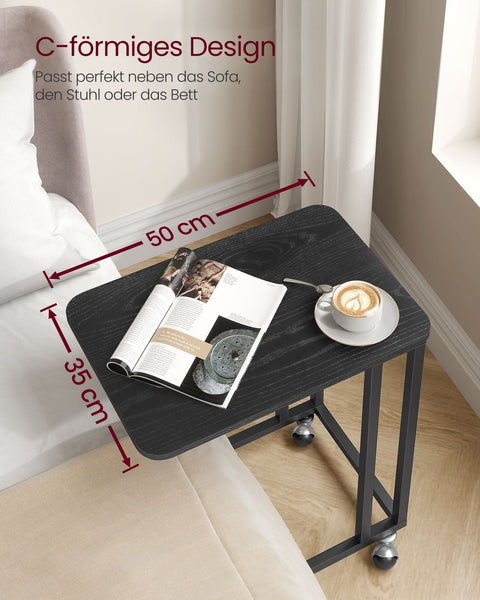 Rootz Ebony Black Side Table - End Table - Nightstand - Chipboard Steel Construction - Adjustable Feet - 35cm x 50cm x 56cm