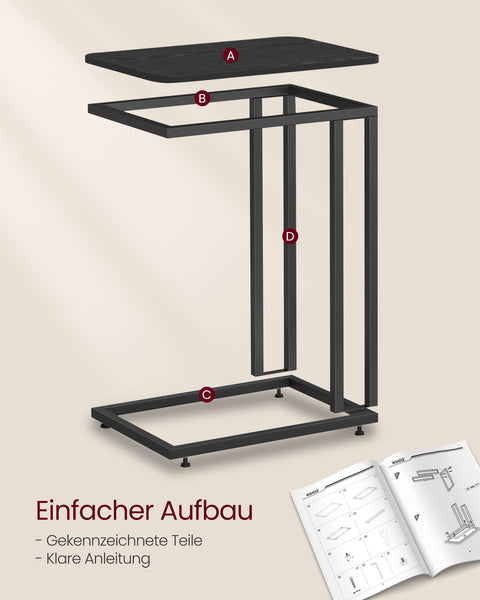 Rootz Ebony Black Side Table - End Table - Nightstand - Chipboard Steel Construction - Adjustable Feet - 35cm x 50cm x 56cm
