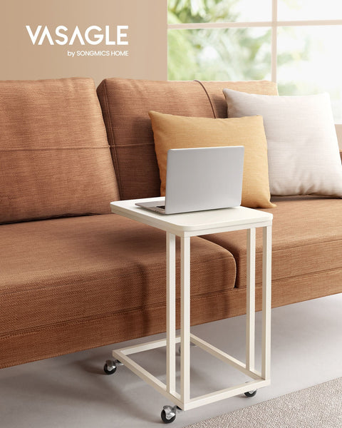 Rootz Cream White Side Table - End Table - Nightstand - Chipboard Steel - Adjustable Feet - Wheels - Lightweight - 35cm x 50cm x 60cm