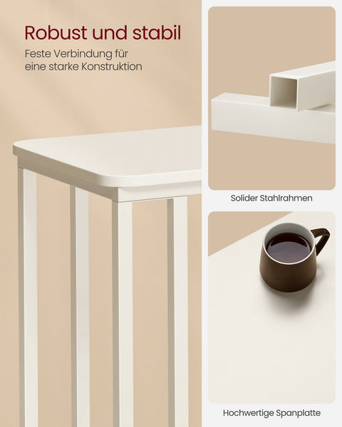 Rootz Cream White Side Table - End Table - Nightstand - Chipboard Steel - Adjustable Feet - Wheels - Lightweight - 35cm x 50cm x 60cm