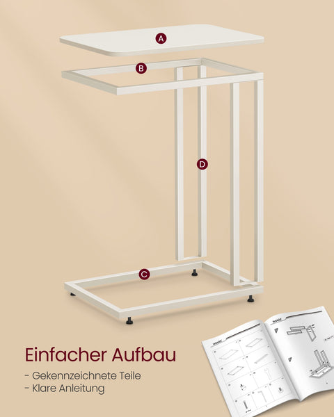 Rootz Cream White Side Table - End Table - Nightstand - Chipboard Steel - Adjustable Feet - Wheels - Lightweight - 35cm x 50cm x 60cm