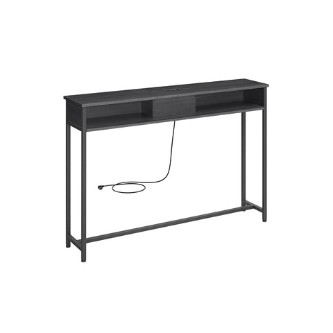 Rootz Modern Side Table with Power Strip - Anthracite Gray-Ink Black - Chipboard Steel - 100kg Capacity - 25cm x 120cm x 81.1cm
