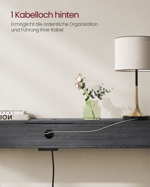 Rootz Modern Side Table with Power Strip - Anthracite Gray-Ink Black - Chipboard Steel - 100kg Capacity - 25cm x 120cm x 81.1cm