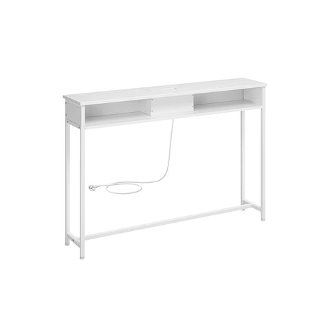 Rootz Snow White Chipboard Steel Side Table - End Table - Nightstand - Power Strip - Lightweight - Sturdy - Easy Assembly - 25cm x 120cm x 81.1cm