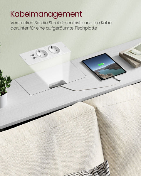 Rootz Snow White Chipboard Steel Side Table - End Table - Nightstand - Power Strip - Lightweight - Sturdy - Easy Assembly - 25cm x 120cm x 81.1cm