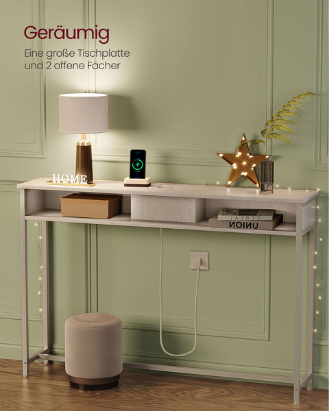 Rootz Snow White Chipboard Steel Side Table - End Table - Nightstand - Power Strip - Lightweight - Sturdy - Easy Assembly - 25cm x 120cm x 81.1cm