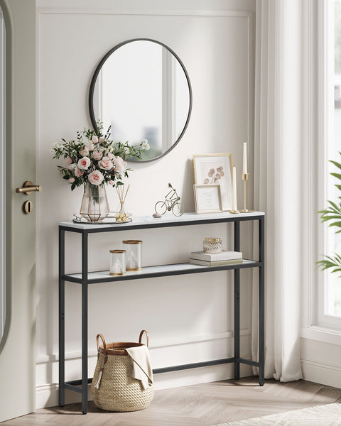 Rootz Narrow Sofa Table – Console Table – Accent Table – Space Saving – 20 x 80 x 80 cm –  White- Black