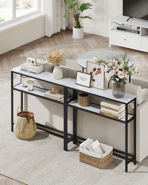 Rootz Narrow Sofa Table – Console Table – Accent Table – Space Saving – 20 x 80 x 80 cm –  White- Black