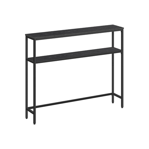 Rootz Narrow Sofa Table - Console Table - 2-Tier Shelf - Space-Saving Design - 20cm x 100cm x 80cm Black & Steel