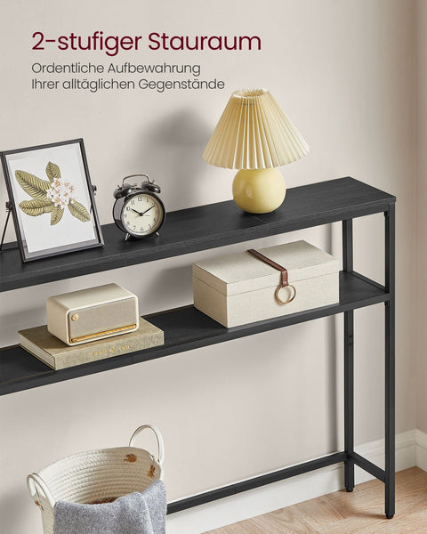 Rootz Narrow Sofa Table - Console Table - 2-Tier Shelf - Space-Saving Design - 20cm x 100cm x 80cm Black & Steel