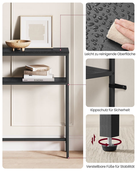 Rootz Narrow Sofa Table - Console Table - 2-Tier Shelf - Space-Saving Design - 20cm x 100cm x 80cm Black & Steel