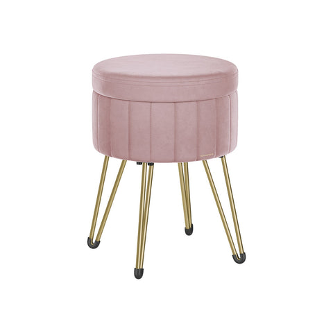 Rootz Velvet Storage Stool - Ottoman - Footrest - Pastel Pink - 39cm x 44.4cm - 25D Foam - MDF - 4 Metal Legs