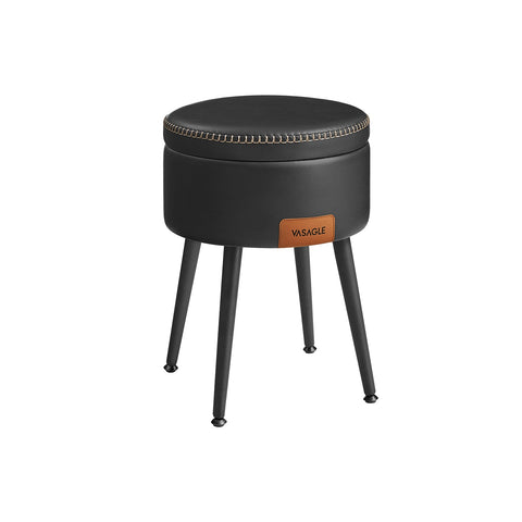 Rootz Storage Bench - Ottoman - Footstool - Steel Frame - Highly Elastic Foam - PU Leather - Plywood - 38.2cm x 44.4cm - Ø 32cm Seat - 3.3kg - 150kg Capacity - Ink Black