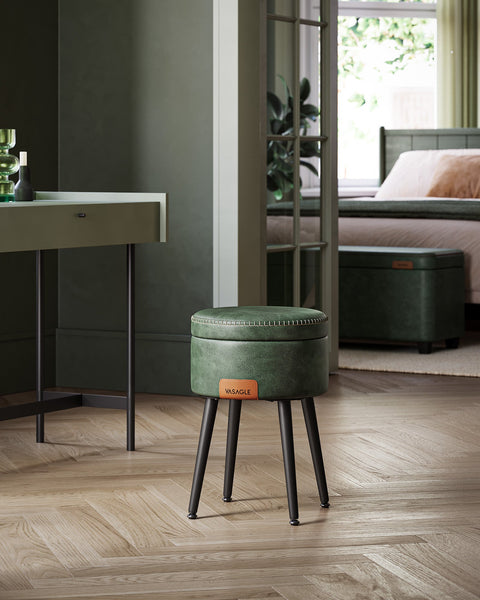 Rootz Forest Green Steel Camping Bench - Storage Bench - Outdoor Seating - Highly Elastic Foam - PU Synthetic Leather - Plywood - 38.2cm x 44.4cm - Ø 32cm Seat - Lightweight - Durable - Easy Assembly