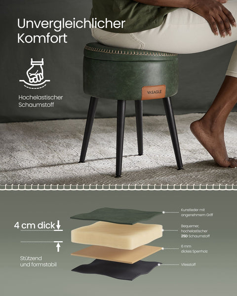 Rootz Forest Green Steel Camping Bench - Storage Bench - Outdoor Seating - Highly Elastic Foam - PU Synthetic Leather - Plywood - 38.2cm x 44.4cm - Ø 32cm Seat - Lightweight - Durable - Easy Assembly