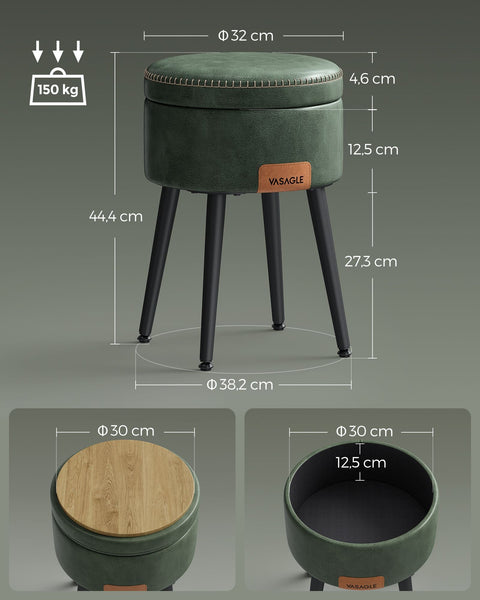 Rootz Forest Green Steel Camping Bench - Storage Bench - Outdoor Seating - Highly Elastic Foam - PU Synthetic Leather - Plywood - 38.2cm x 44.4cm - Ø 32cm Seat - Lightweight - Durable - Easy Assembly