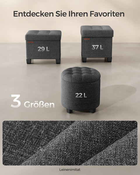 Rootz Storage Ottoman - Footrest Seat - Space Saving Stool - MDF Frame - Linen Cover - 45cm x 45cm x 44.5cm