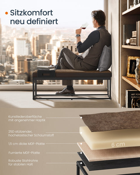 Rootz Faux Leather Storage Bench - Ottoman Bench - Bedroom Seat - Space Saving - 120cm x 40cm x 45cm