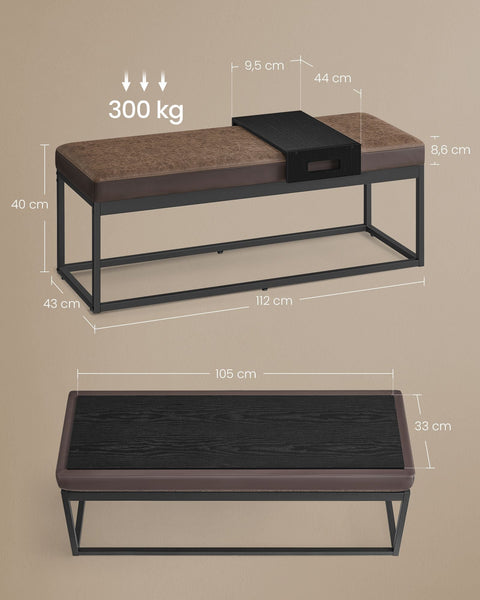 Rootz Faux Leather Storage Bench - Ottoman Bench - Bedroom Seat - Space Saving - 120cm x 40cm x 45cm
