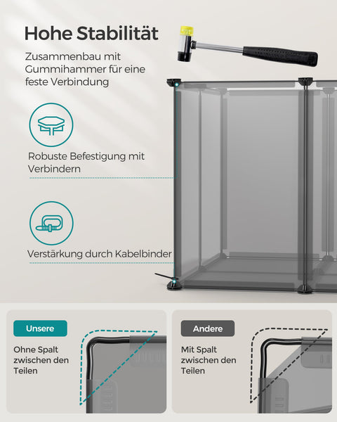 Rootz DIY Gray Storage Cube Organizer - Plastic Shelf - Modular Shelving - Easy Assembly - Lightweight - Versatile - 125cm x 63cm x 42cm