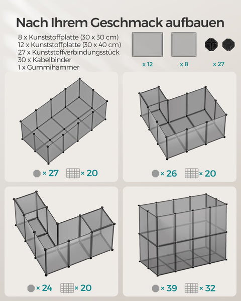 Rootz DIY Gray Storage Cube Organizer - Plastic Shelf - Modular Shelving - Easy Assembly - Lightweight - Versatile - 125cm x 63cm x 42cm