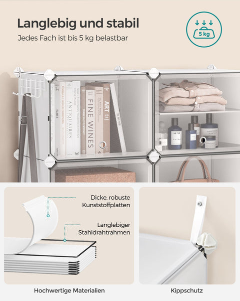 Rootz White 16 Cube Storage Organizer - Plastic Shelf - Modular Storage - Lightweight - 32cm x 83cm x 63cm