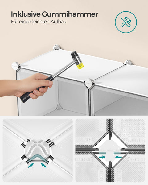 Rootz White 16 Cube Storage Organizer - Plastic Shelf - Modular Storage - Lightweight - 32cm x 83cm x 63cm